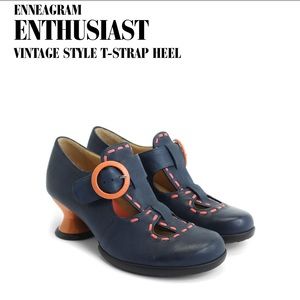 FLUEVOG ENNEAGRAM, ENTHUSIAST, VINTAGE STYLE T-STRAP HEEL